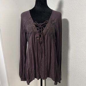 BKE Lace-Up Blouse in Rich Brown